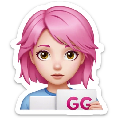 girl with pink hair sign saying "GG" sticker