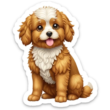 cinematic-[cavoodle dog]-realistic-full-body-sitting-emoji,-tail-resting-loosely-beside-its-paws,-head-tilted-dramatically,-curly-[solid golden]-fur that looks like fried chicken,-simplified-yet-realistic-focused-features,-highly-detailed,-glowing-with-an-almost-sarcastic-glow sticker