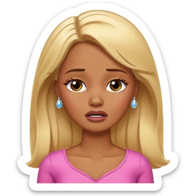 brown skin blonde barbie crying sticker
