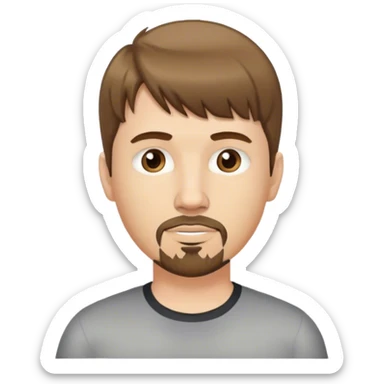  white male, short medium brown colored hair with bangs and goatee,  sticker