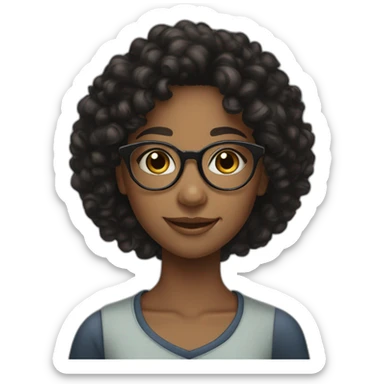 smiling black teenager girl with long black curly hair and round glasses sticker