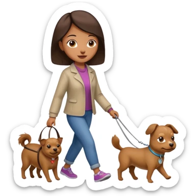 Chinese woman walking small brown dog sticker