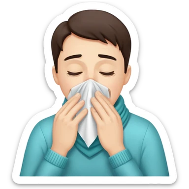 person sneezing into a handkerchief, simple and expressive, cheerful sticker