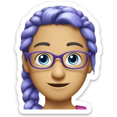 Blue eyes and ponytail. Make glasses purple and sparkle. Make skin yellow and person more like an emoji sticker