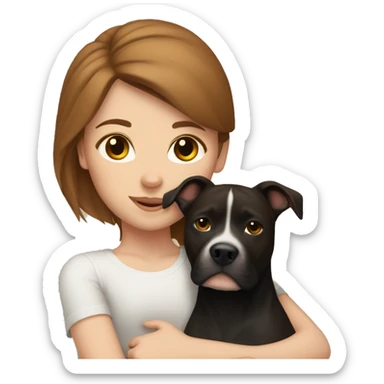 white girl with brown hair hugging black pitbull sticker