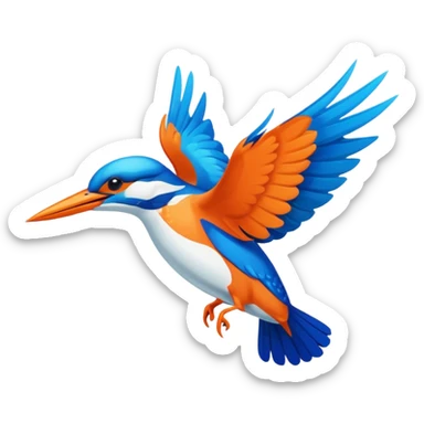 Create an abstract 2D outline of flying kingfisher. Do make it too detailed but make it recognizable. Keep the number of colors limited to only 5 distinct colors.  sticker