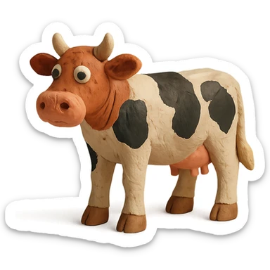 claymation style cow in standing pose with detailed clay texture sticker