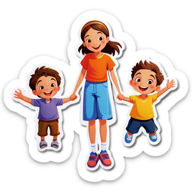 happy girl with boys outdoors sticker