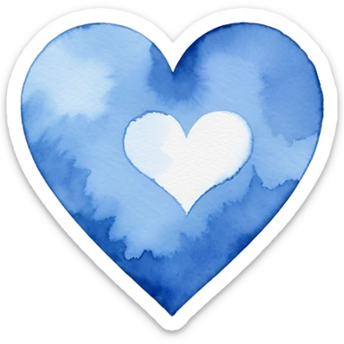 minimalist watercolor heart icon, monochromatic blue washes, soft bleeding edges, on textured white paper, serene and emotional, perfect for app icon, transparent background, flat lay --style raw --stylize 150 sticker