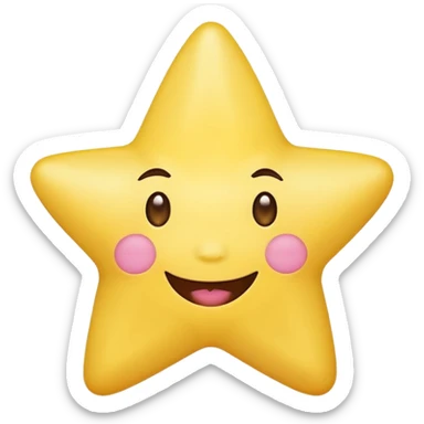 image of a cute yellow star with a smiling face and pink cheeks on a transparent background in the style of the Money with Wings emoji on Microsoft 3D Fluent 15.1, image format - square, 1:1 sticker