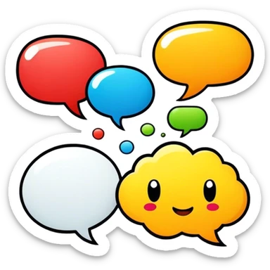 Comic drawing, bold lines, colorful speech bubbles, vibrant characters, dynamic action, bright colors, traditional comic book style, minimalistic design, on a white background. sticker