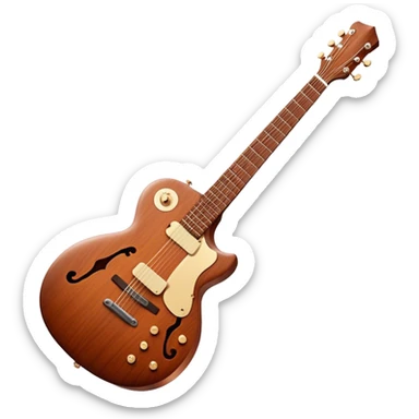 Cinematic Realistic Guitar, smooth mahogany body with deep wood grain, metal strings catching soft reflections, intricate tuning pegs gleaming subtly, warm light accentuating the contours, glowing with the warmth of music and craftsmanship. sticker