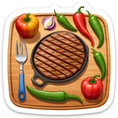 minimalist iOS style Apple emoji of a plancha with vegetables and meat sticker