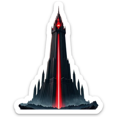 Barad Dúr from Lord of the Rings, Dark, giant Tower, with red laser beams shooting into the sky sticker