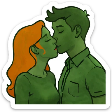 Ginger girl kissing brunette boy sticker