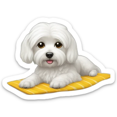 Maltese dog on a beach sunbathing sticker
