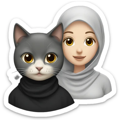 white girl with black hijab and a grey cat sticker