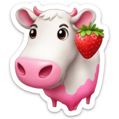 cute cow with pink stains and a strawberry sticker