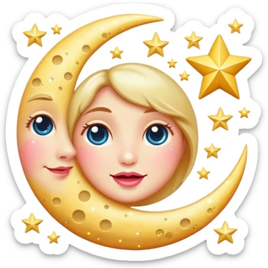 Vintage sparkle moon with stars and rosy cheeks sticker
