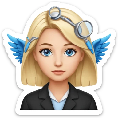 Blonde haired blue eyed female scientist with winged eyeliner sticker