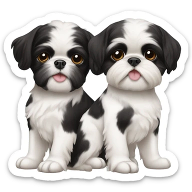 Two Shitz Tzu big faces black with white Puppies sticker