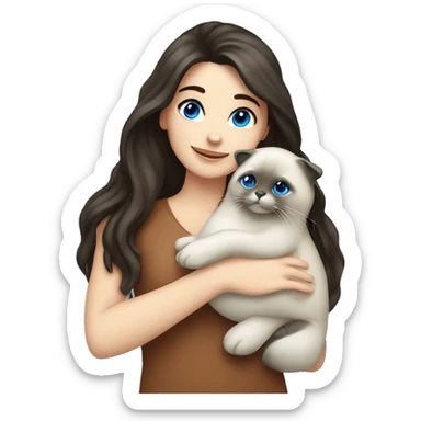 Brunette girl with blue eyes hugging seal colorpoint ragdoll sticker