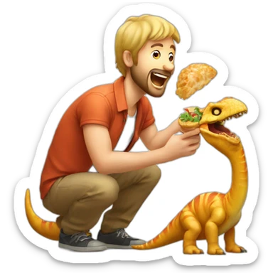 crazy man eating perogis on a dinosaur sticker