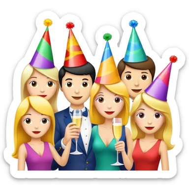 Wedding party guests celebrating with cannabis, colorful cartoon style sticker