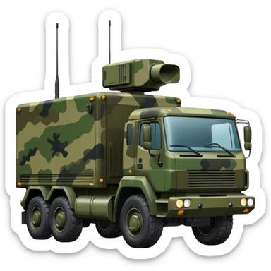 A truck in camouflage green with a realistic electronic warfare system sticker