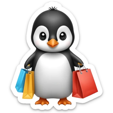 adorable baby penguin with shopping bags sticker