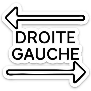 Directional arrows pointing right and left with "droite gauche" text sticker