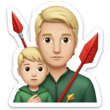 man with his kid and an arrow above the man's head, simple background sticker