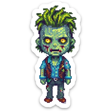 handsome zombie, pixel art, cool hairstyle, confident look sticker
