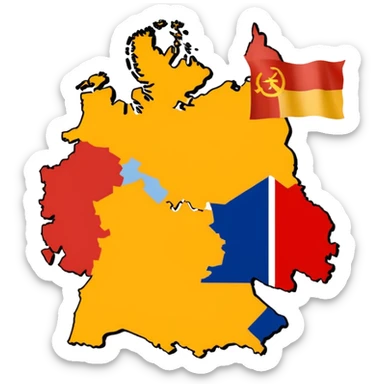 Germania divisa con bandiera US sud-ovest (Monaco, Francoforte), UK nord-ovest (Amburgo, Colonia), URSS est (Berlino Est, Dresda), France sud-ovest (Stoccarda, Friburgo) sticker