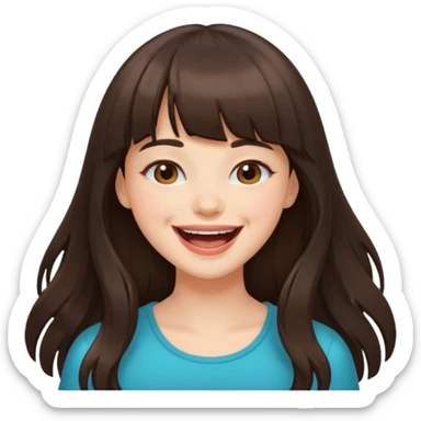 Gorgeous brunette girl with bangs and long hair having fun, laughing sticker