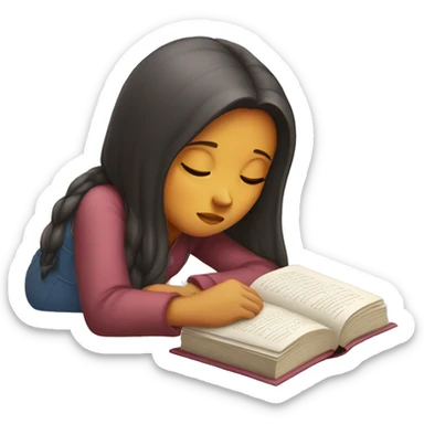 sleepy girl with a book sticker