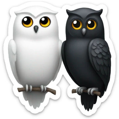 One white owl and one black owl in love sticker