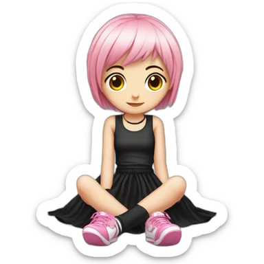 full body Front view emo girl sits on the floor black skirt pink knickers sticker