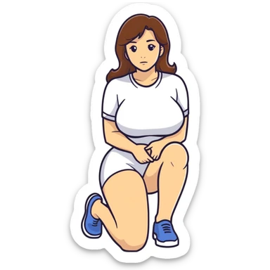 caucasian woman with brown hair and big boobs kneeling sticker