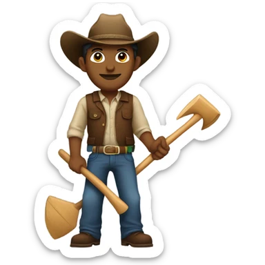 A brown man with a hoe and cowboy hat sticker