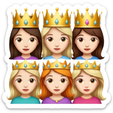 Groups of 6 girl besties with crowns sticker