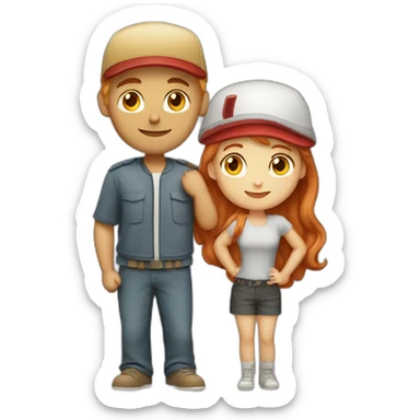 couple boy blond with cap and woman redhair sticker