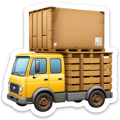 yellow truck with pallets with paper box sticker