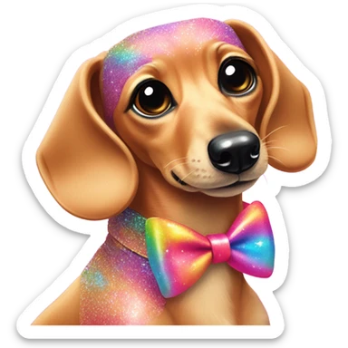Lisa frank glitter fluffy ￼dachshund with bows on ears sticker