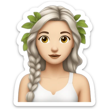 white brunette girl with a twig in her hair sticker