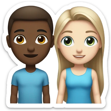 brunette straight hair girl with blue eyes next to brunette darker skin boy sticker