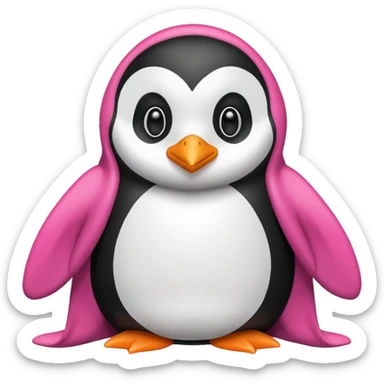 Ein Pinguin mit einer Kuschel Decke in Rosa der sich ein Kuschelt sticker