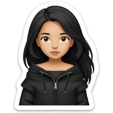  Siyah uzun saçlı ceket giyen esmerimsi kız fazla esmer değil siyah ceket  polar ceket ceket gevşek biraz omzundan çıkıyormuş gibi ve bugday ten rengi sticker