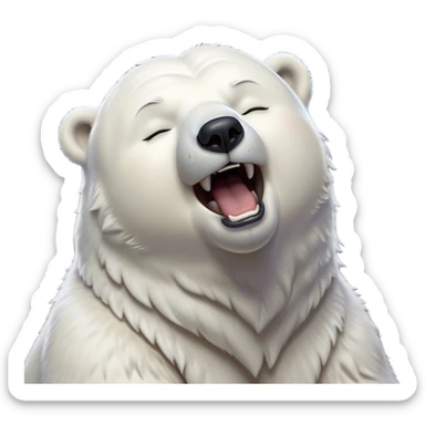 Cinematic Cute Yawning Polar Bear Portrait Emoji, Head tilted slightly with a dramatic, wide-open yawn, showcasing luxuriously thick fur and sleepy, half-closed eyes radiating drowsy contentment, Simplified yet irresistibly adorable features, highly detailed, glowing with a soft, cozy polar light, high shine, relaxed yet expressive, stylized with a dash of whimsical arctic charm, soft glowing outline, capturing the essence of a drowsy yet affectionate guardian that seems ready to stretch out for a nap! sticker