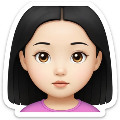 toddler girl face, Asian eyes, light skin, straight black hair, no neck sticker